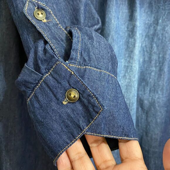 Derek Heart Blue Button Up Denim Jean Dress Size XL Roll Sleeve Keyhole Back - Picture 4 of 12
